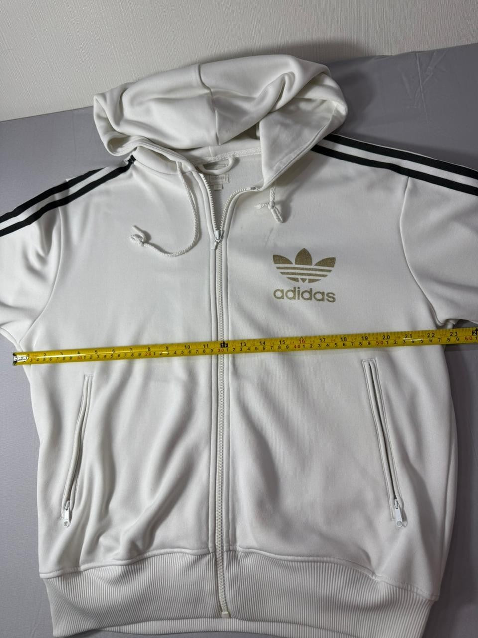 Adidas Originals White Zip Hoodie Men's Large Trefoil Logo Full Zip Jacket