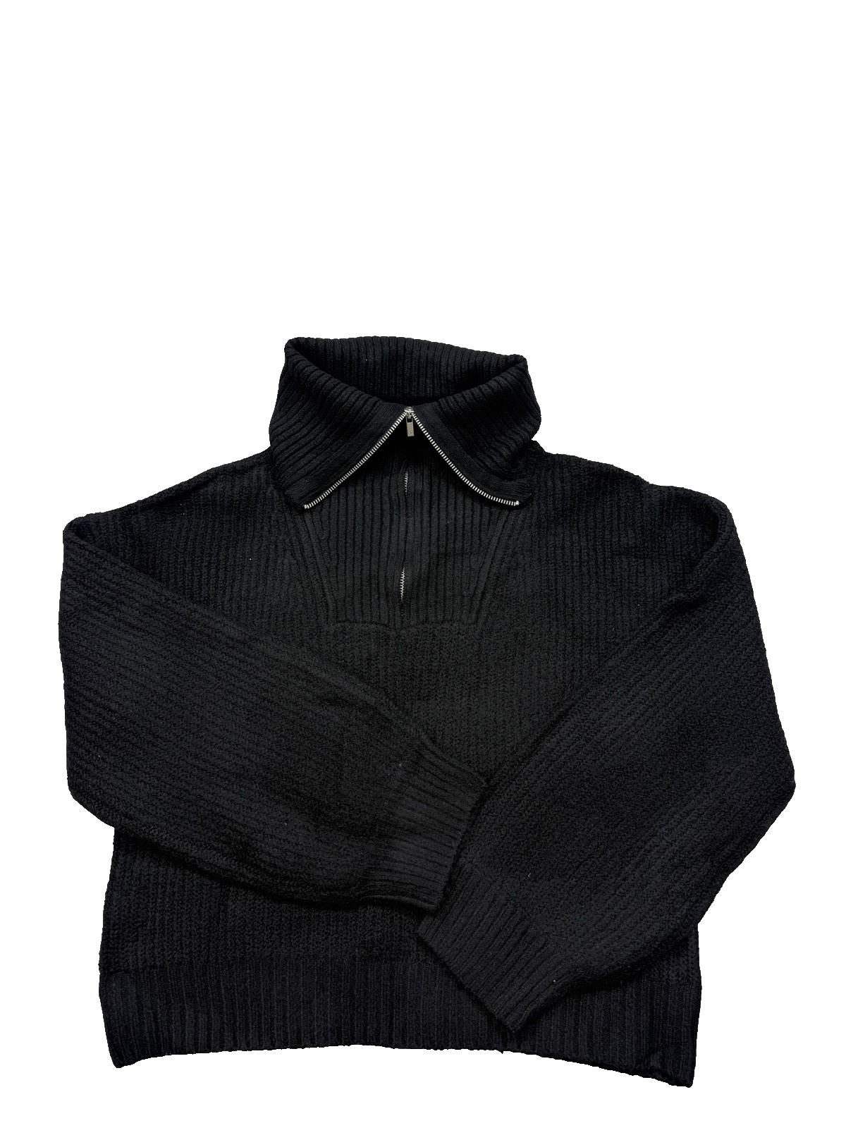 French Connection Women's Black Turtleneck Sweater M Ribbed Zipper Long Sleeve