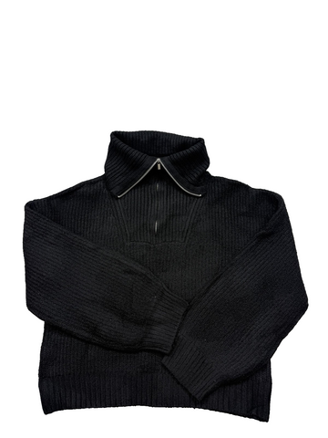French Connection Women's Black Turtleneck Sweater M Ribbed Zipper Long Sleeve