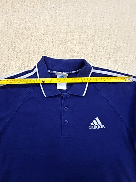 Adidas Navy Stripe Short Sleeve Polo Shirt Men's S Three Stripes