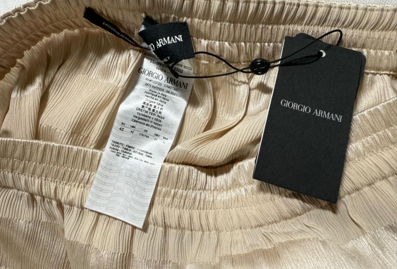 BNWT Giorgio Armani Women's Beige Striped Wide Leg Pants Size 42 Elastic Waist
