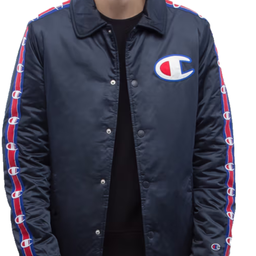 Champion Men's Navy Coach Jacket Logo Tape Sleeves Quilted Lining Size M