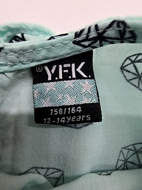Y.F.K. Girls Mint Green Heart Print Knee Dress 12-14