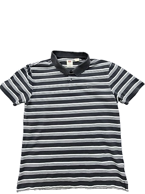 Levi's Men's Black White Striped Slim Fit Polo Shirt Size L Cotton