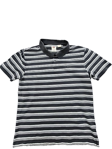 Levi's Men's Black White Striped Slim Fit Polo Shirt Size L Cotton