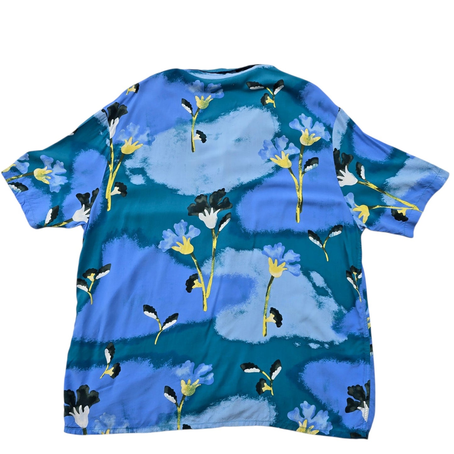 Zara Women's Blue Floral Print Short Sleeve Shirt Size L
