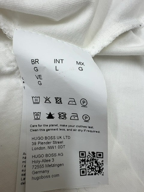 Hugo Boss Men White Logo Cotton Crew Neck T-Shirt Size M Excellent Condition