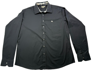 Burberry Slim Fit Stretch Cotton Shirt In Black - Size XXL