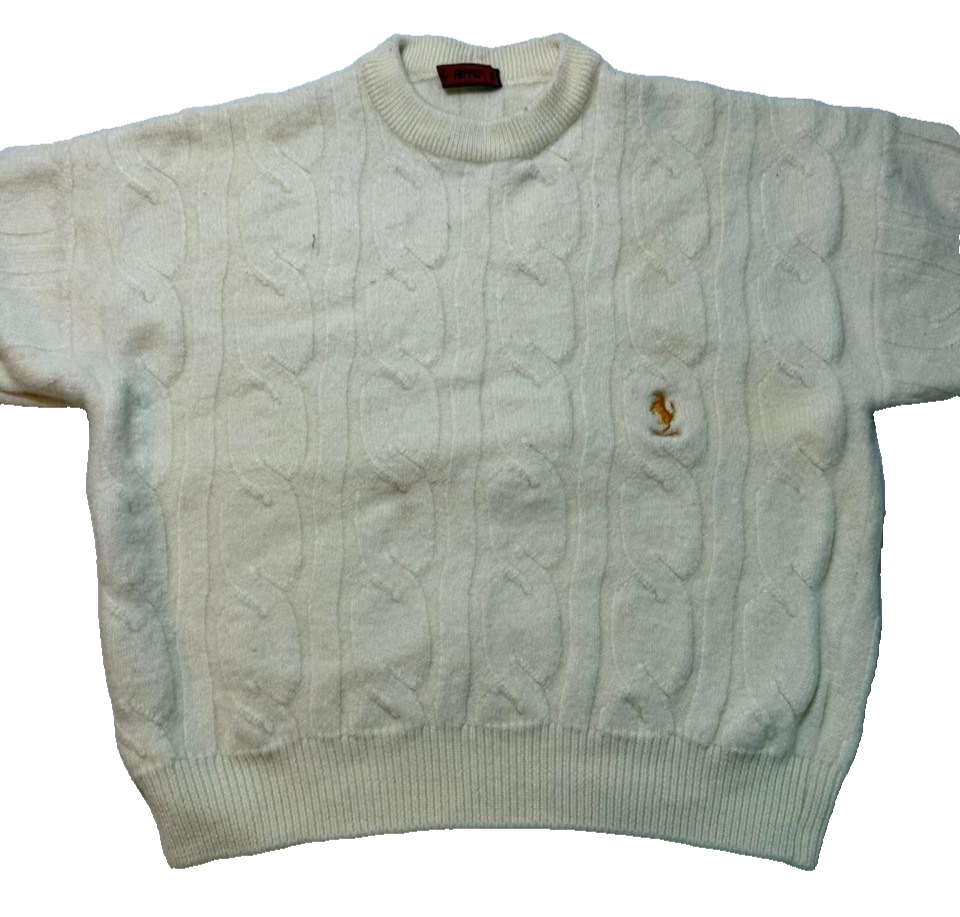 Ferrari Cable Knit Sweater Cream Wool Embroidered Logo Unisex | M