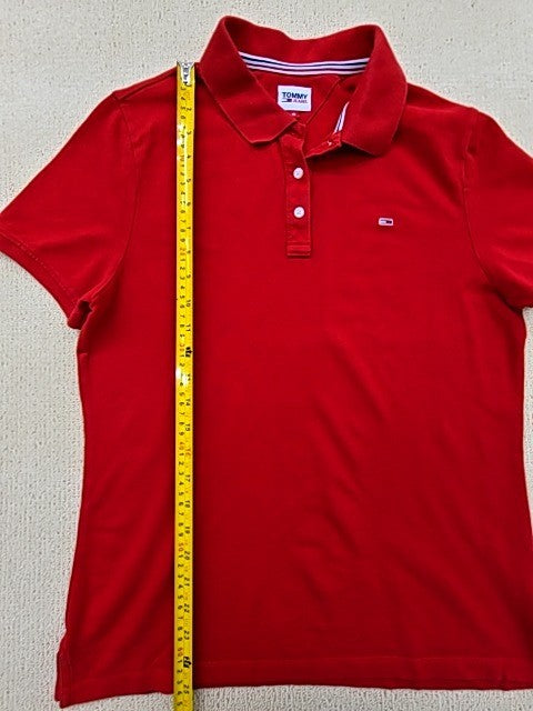 Tommy Jeans Red Polo Shirt Men's M Short Sleeve Cotton Button