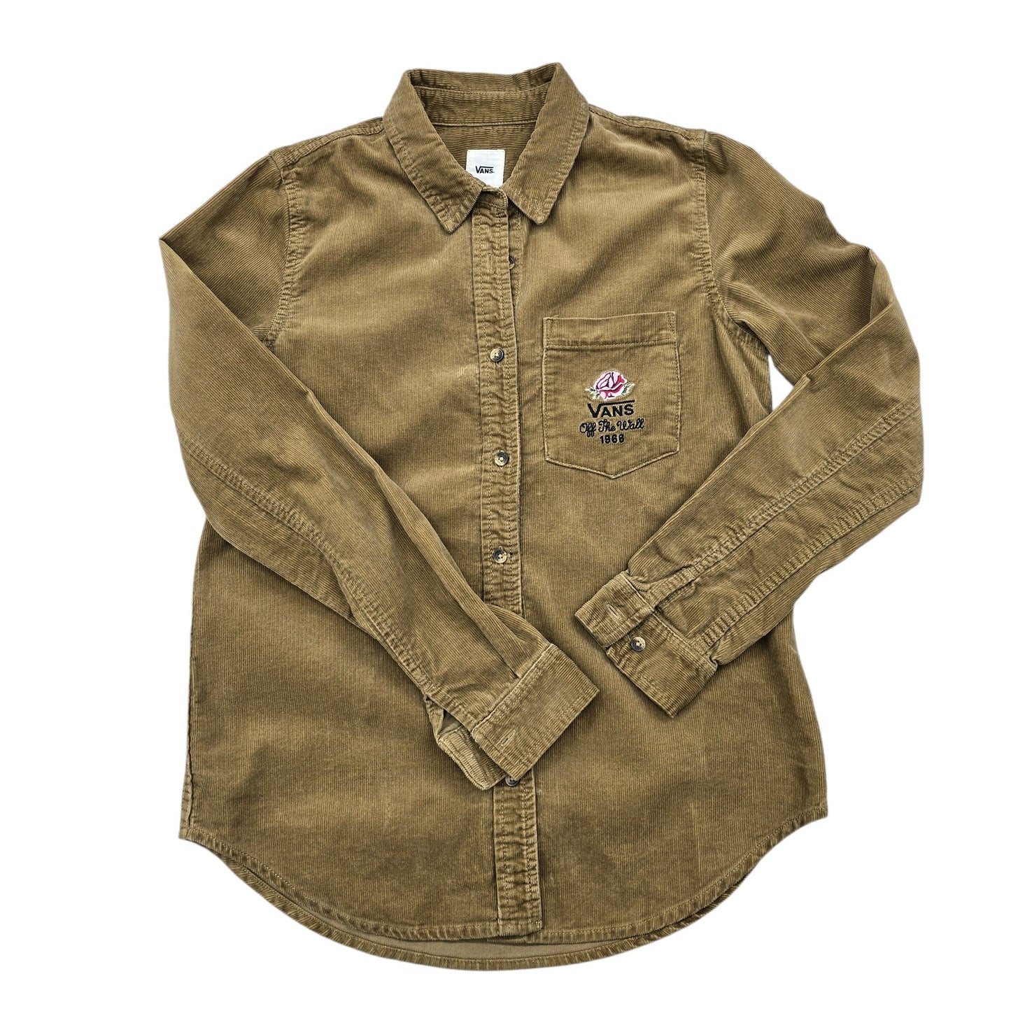 Vans Unisex Khaki Corduroy Button-Up Long Sleeve Shirt S