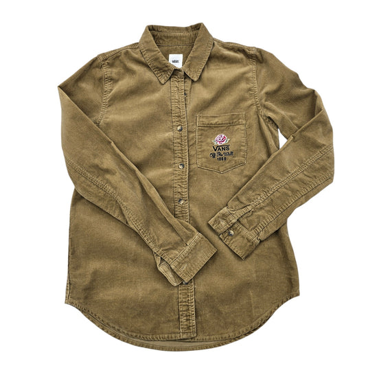 Vans Unisex Khaki Corduroy Button-Up Long Sleeve Shirt S