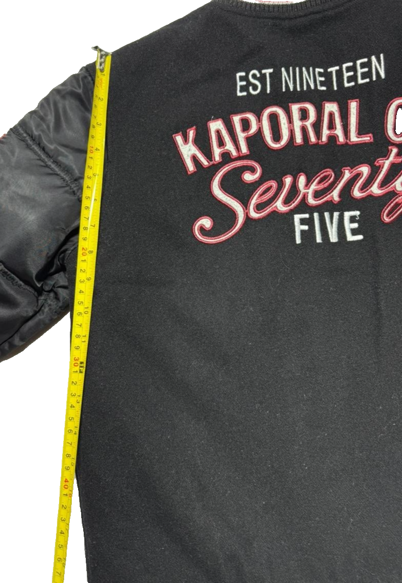 Kaporal K5 Varsity Bomber Jacket Black Men's Size 14 Patch Logo Puff Sleeves