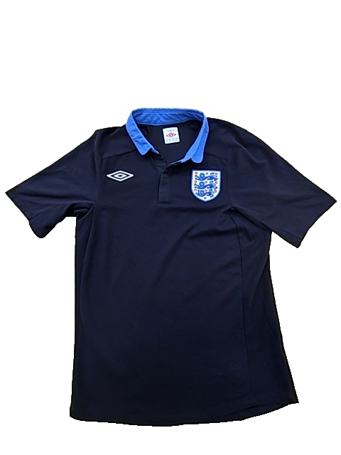 Umbro Men's Navy Football Polo Shirt England Badge Short Sleeve