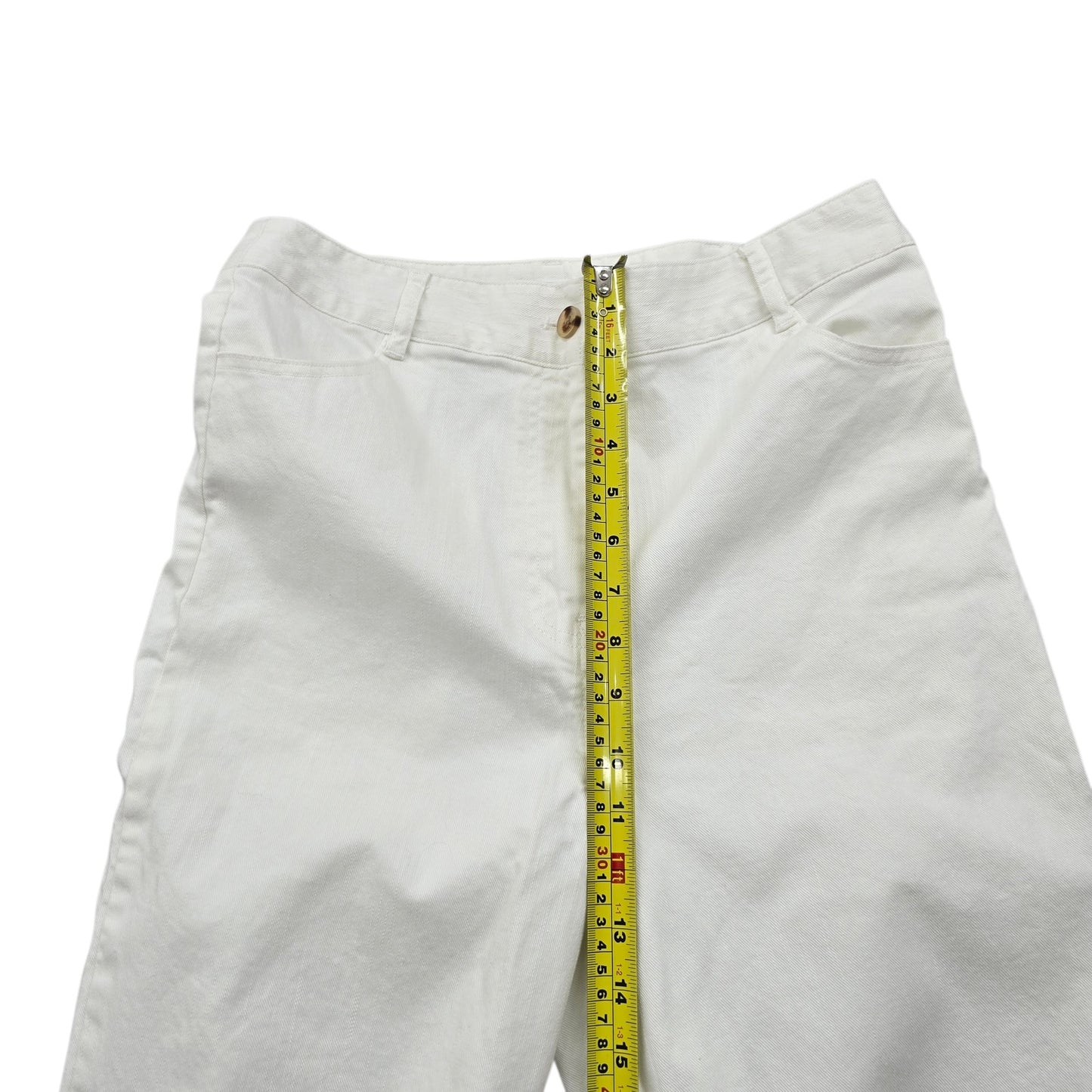 C'est Beau Women White Stretch Cotton Canvas Pants Size 12 UK Straight Leg