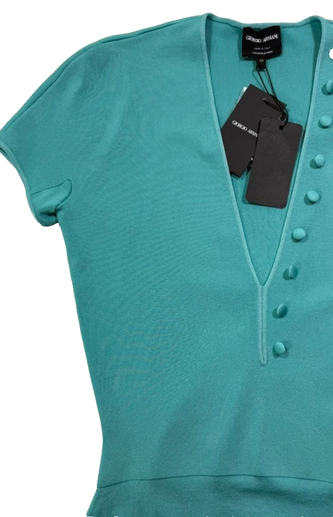 BNWT Giorgio Armani Women's Turquoise Short Sleeve Bodysuit V-Neck Size 44