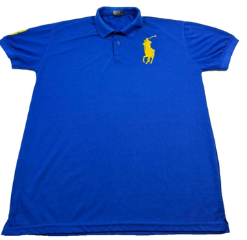 Polo Ralph Lauren Men'S Royal Blue Pique Polo Shirt Yellow Big Pony Logo S/L