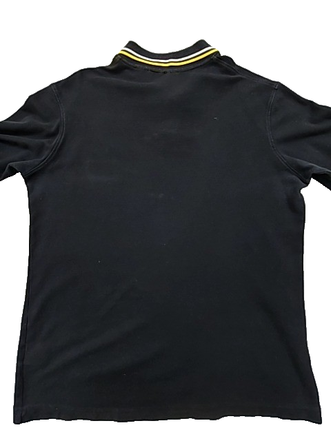 Fila Men's Black Long Sleeve Polo Shirt Size L Yellow Trim Cotton