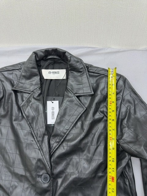 4th & Reckless Black Faux Leather Quilted Blazer Petite M