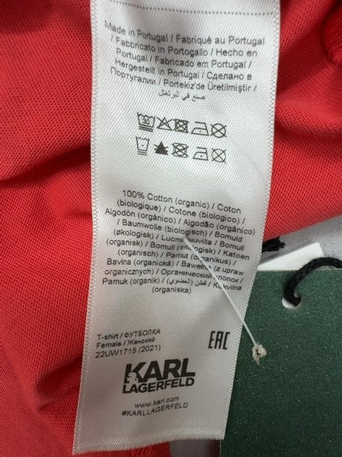 Karl Lagerfeld XS Red Cotton T-Shirt Puff Sleeves Logo XS