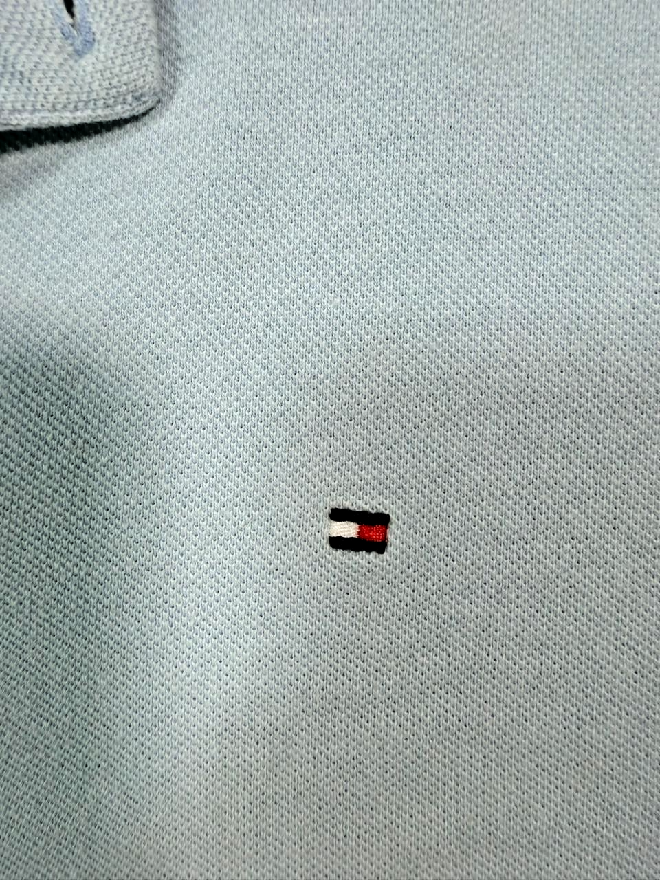 Light Blue Tommy Hilfiger Men's Regular Fit Cotton Pique Polo Shirt - Size L