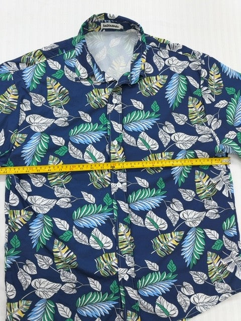 Haibinzouldy Men's Navy Tropical Leaf 5XL Hawaiian Shirt