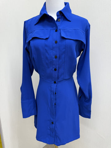 Reserved Blue Long Sleeve XS Button Shirt Dress Classic Collar Poland