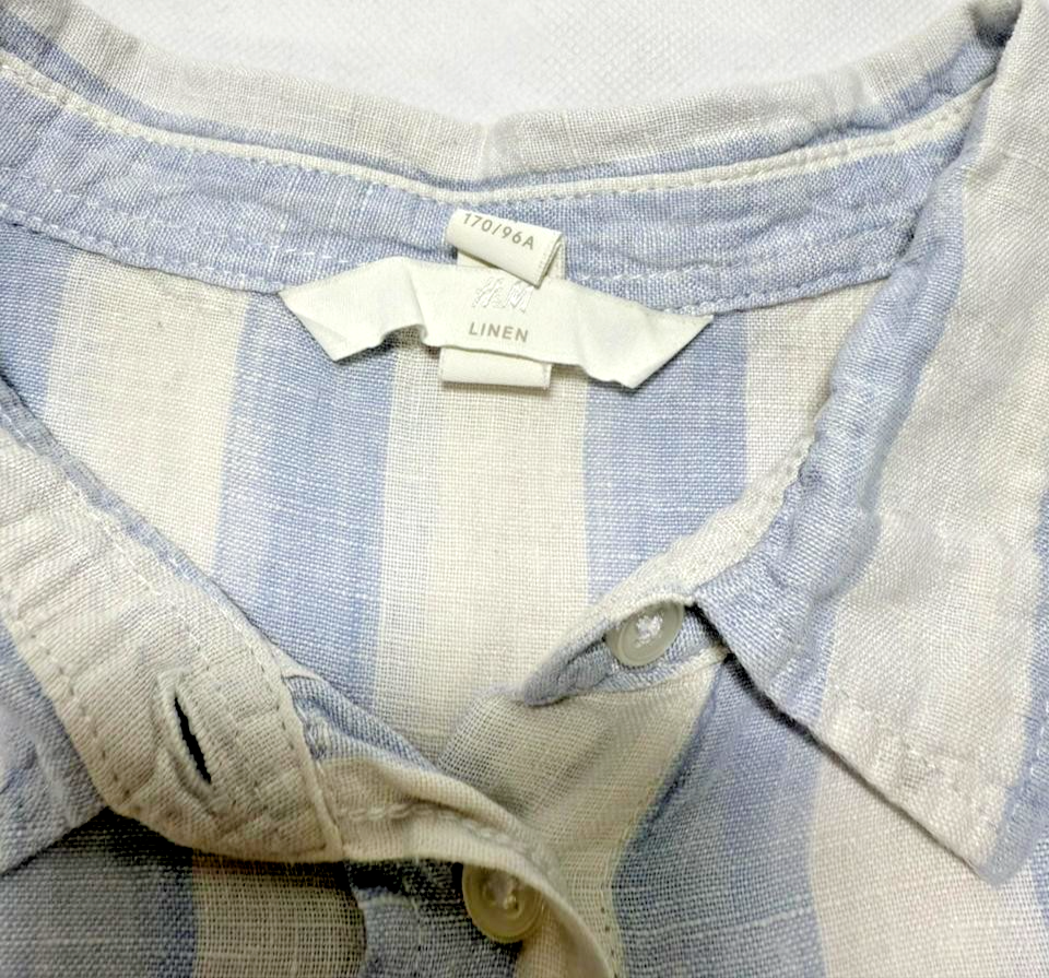 H&M Regular Fit Striped Cotton Linen Long Sleeve Shirt | Size: M