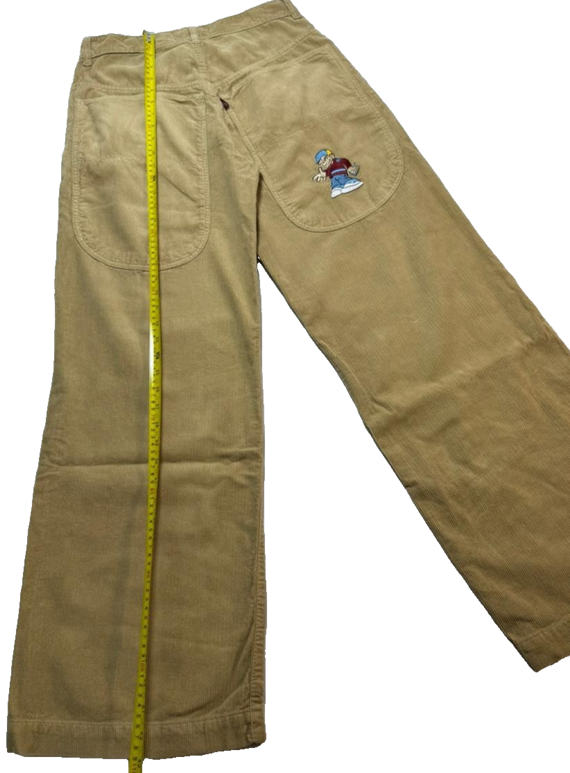Arnold Lobel Cartoon Embroidered Wide Leg Corduroy Pants | High Rise Unisex Streetwear Pants| Size 38