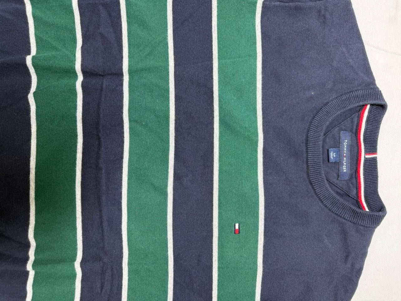 Tommy Hilfiger Men's Striped Crewneck Sweater Navy Green Size L