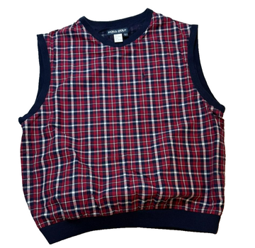 Polo Golf Ralph Lauren Men's Plaid Sleeveless Vest Red Navy Check L