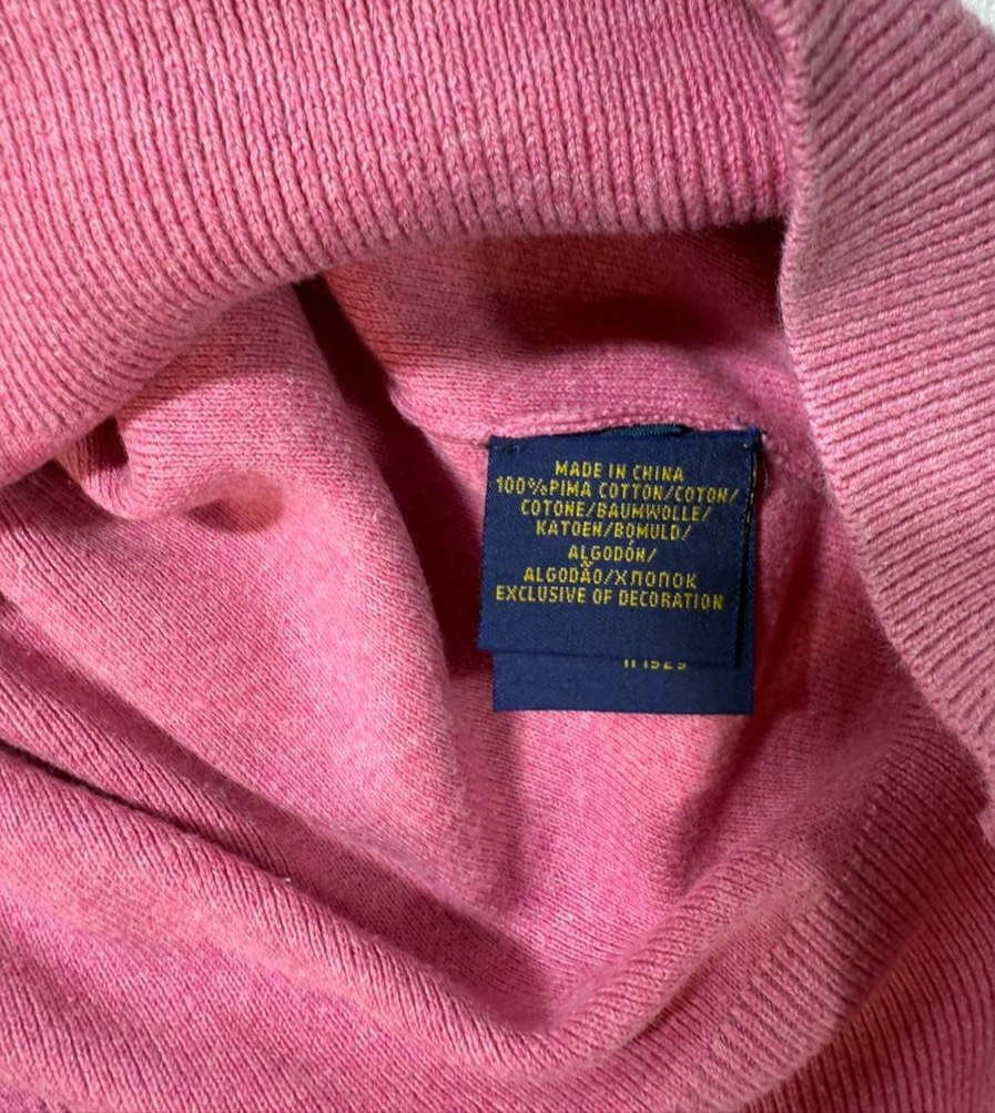 Polo Ralph Lauren Men's Pink V-Neck 100% Pima Cotton Knit Sweater Pullover L