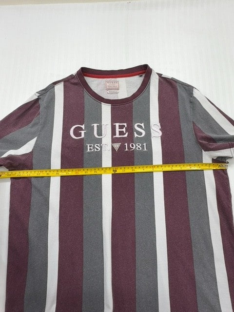 Guess Boys XL Burgundy Gray White Striped Logo Graphic T-Shirt