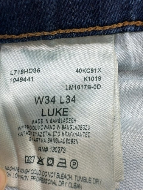 Lee Men's Slim Tapered Luke Stretch Jeans L34 Waist 34 Inseam 34
