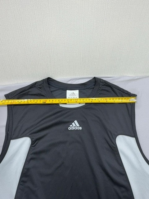 Adidas Men's Black White Striped Sleeveless Tank Top Regular Crewneck