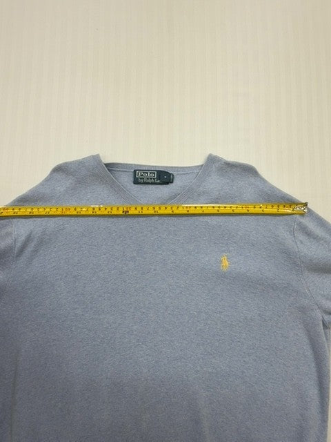 Polo Men Light Blue Cotton V-Neck Sweater LG Embroidered Logo - Regular Fit