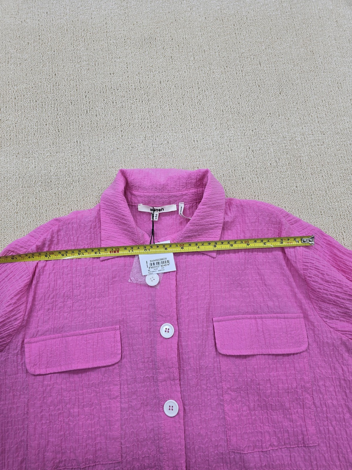 Koton Women's Hot Pink Oversized Long Sleeve Collared Top Cotton