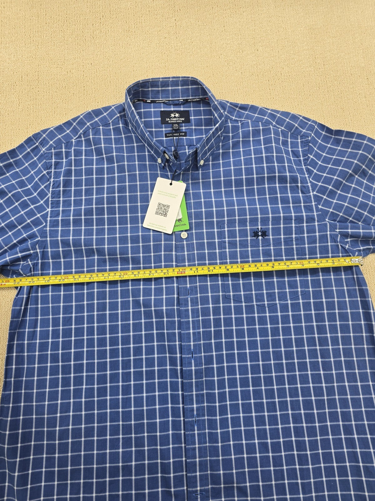 La Martina Men's XXL Blue Checked Cotton Dress Shirt Tailored Long Sleeve