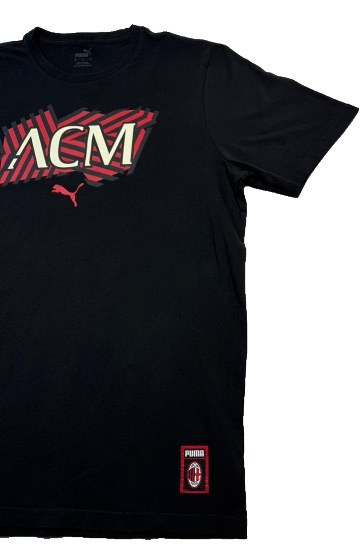 Puma Men's Black Ac Milan Acm Graphic T-Shirt Red Cat Logo Short Sleeve Size L