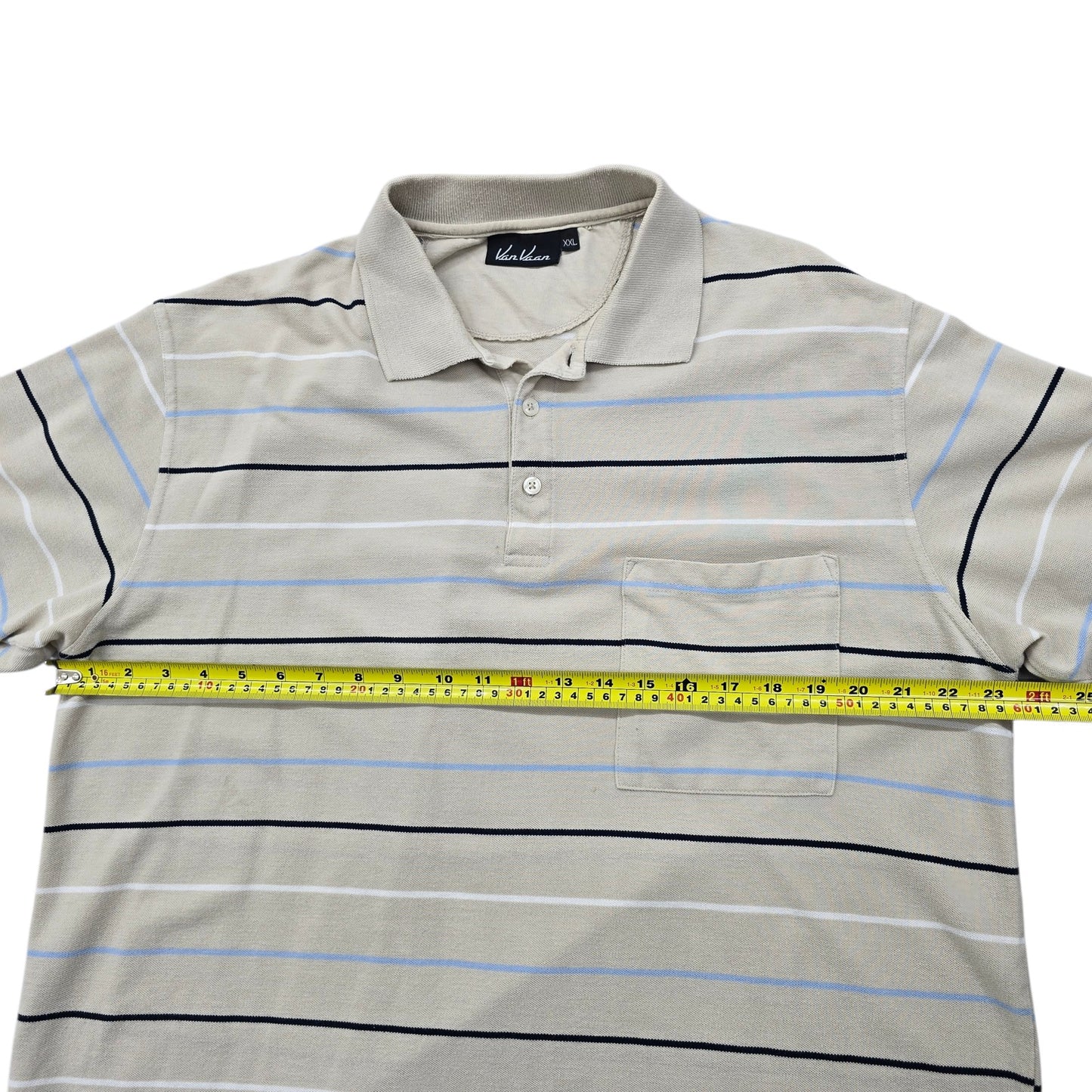 Van Vaan Boys XXL Polo Light Gray Striped Cotton Blend w/ Pockets