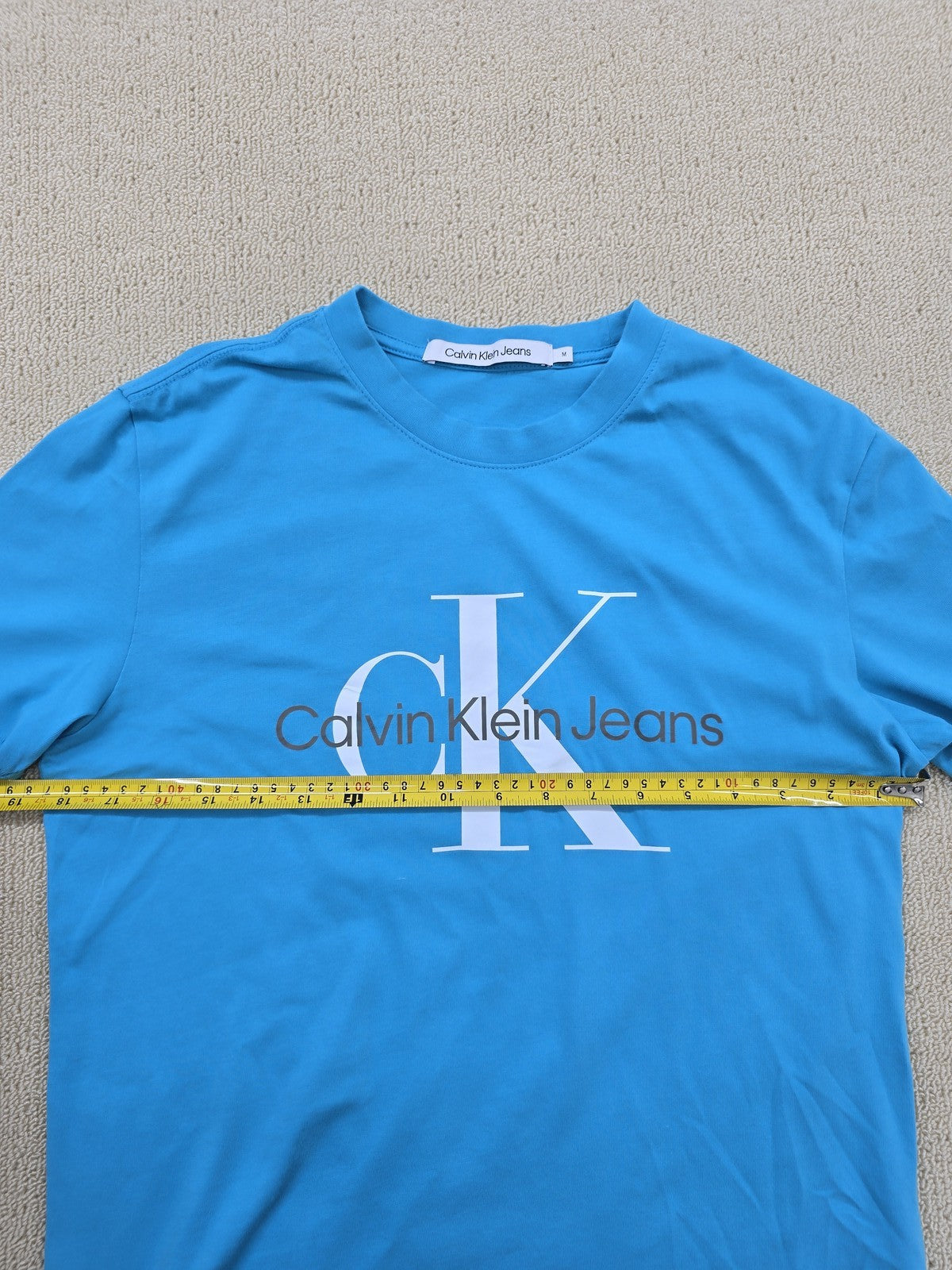 Calvin Klein Jeans Men's Blue Cotton Logo Crewneck T-Shirt M Short Sleeve