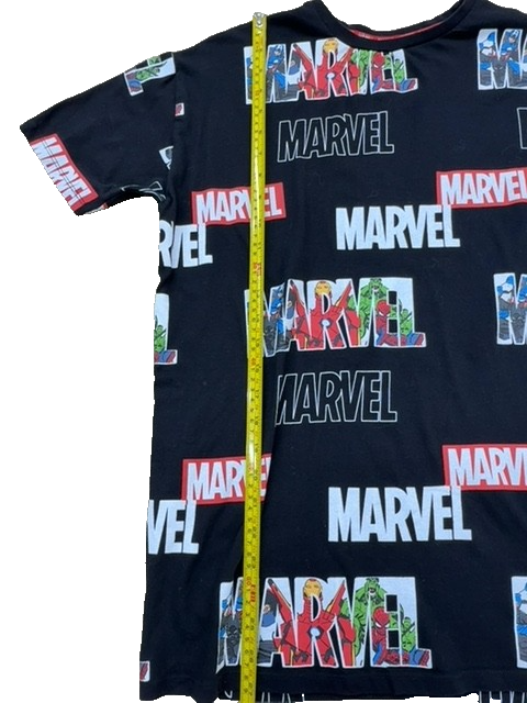 Marvel All Over Print Black Cotton T-Shirt Short Sleeve Crew Neck