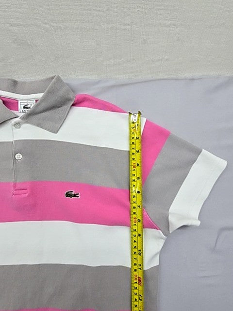 Lacoste Men's L Short Sleeve Striped Polo Shirt Multi Pink Gray White Cotton