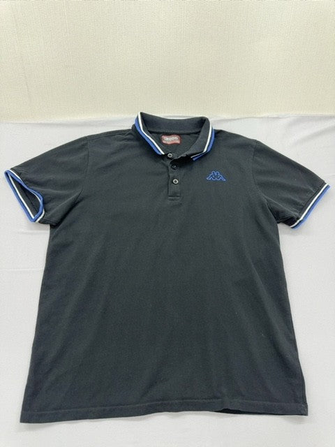 Kappa Men's Gray Polo Shirt XL Short Sleeve Blue Trim Logo Casual