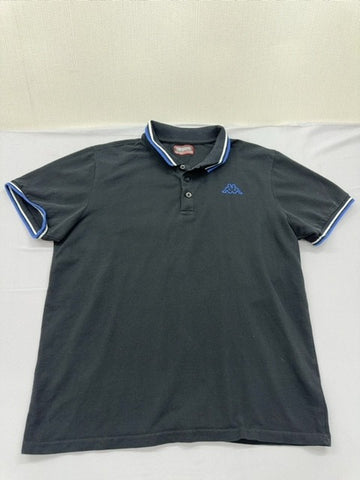 Kappa Men's Gray Polo Shirt XL Short Sleeve Blue Trim Logo Casual