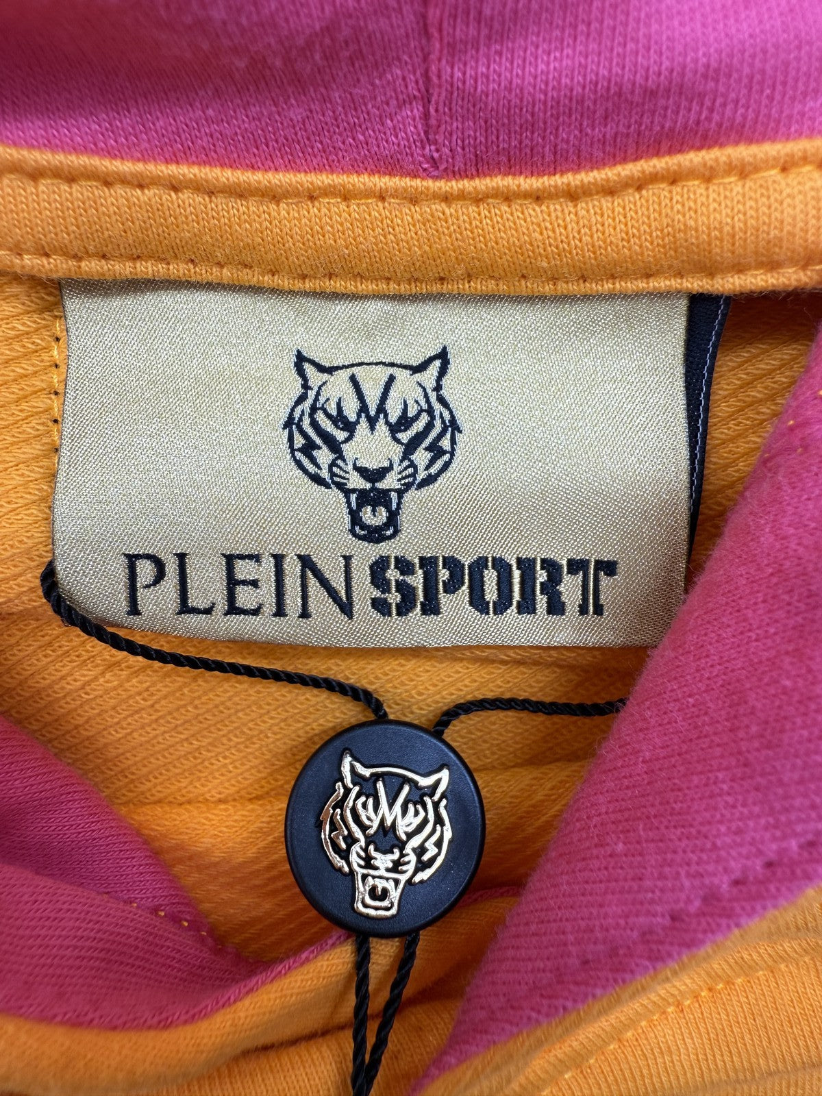 Plein Sport Orange Sleeveless Fleece Hoodie Men's M Prints Logos