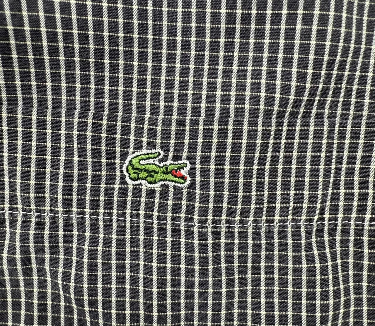 Lacoste Men's Gray Gingham Short Sleeve Cotton Button Down Shirt