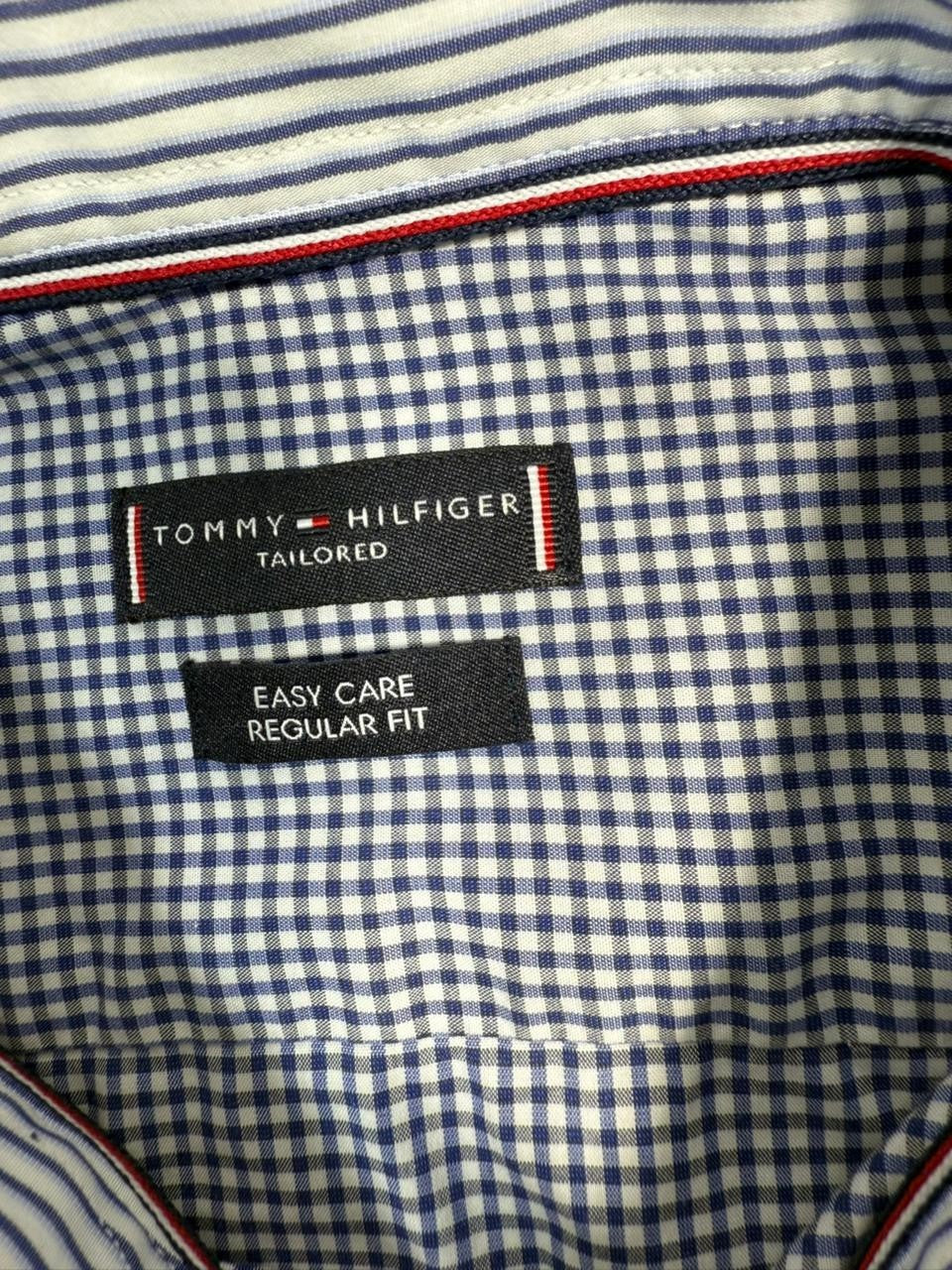 Tommy Hilfiger Men's Blue White Check Dress Shirt Easy Care Size 39