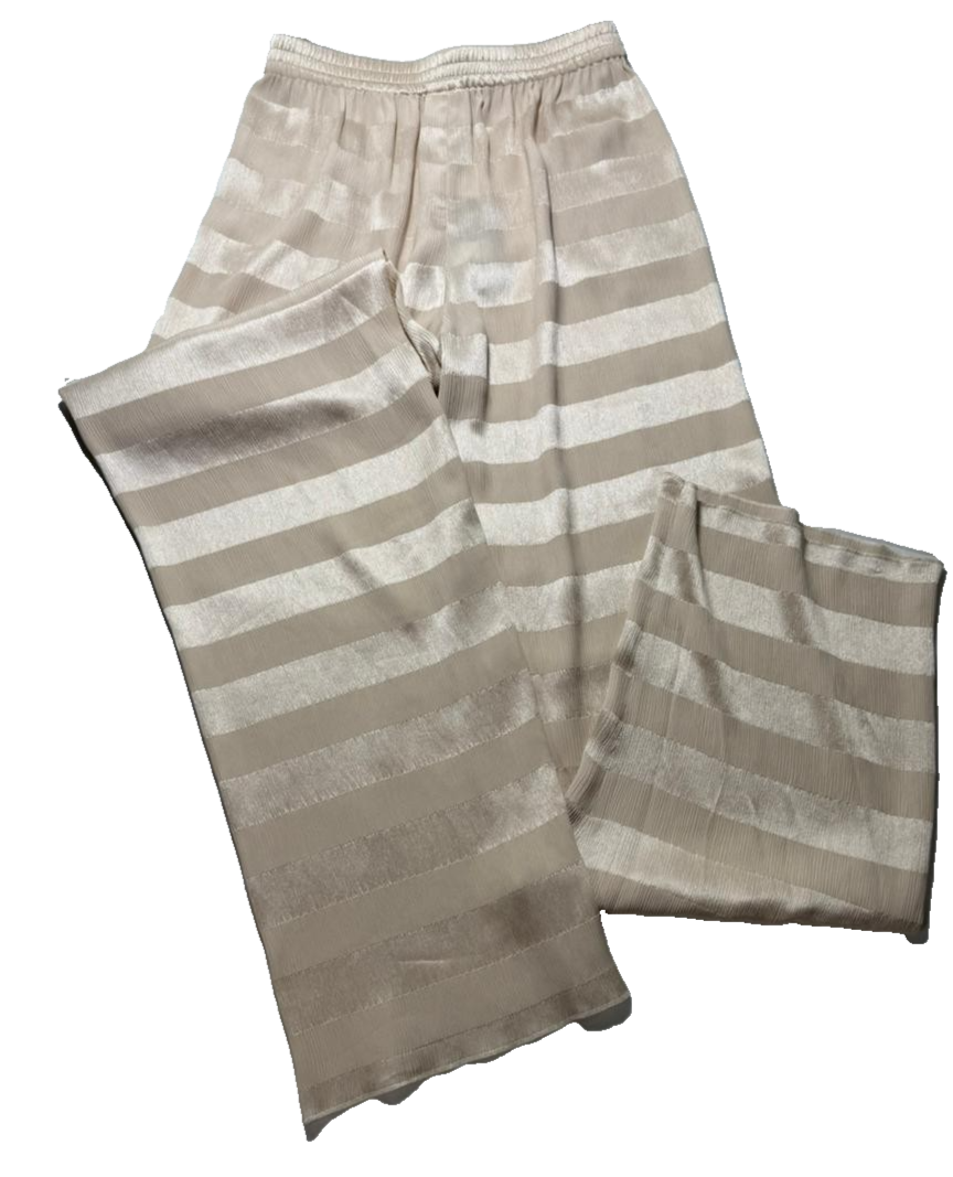 BNWT Giorgio Armani Women's Beige Striped Wide Leg Pants Size 42 Elastic Waist