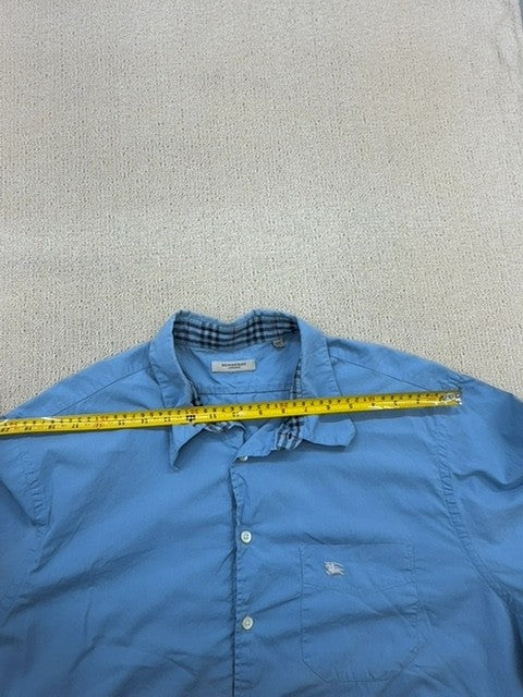 Burberry London Men's Blue Cotton Short Sleeve Button Down XXL
